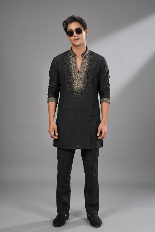 Black Embroidered Kurta Set