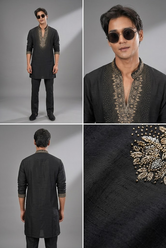 Black Embroidered Kurta Set