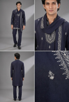 Navy Blue Embroidered Kurta Set with Dupatta