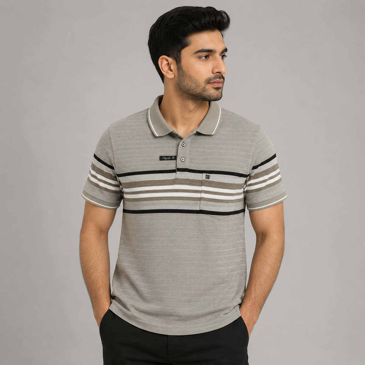 Men’s Textured Stripe Polo T-Shirt