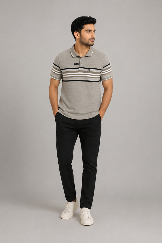 Men’s Textured Stripe Polo T-Shirt